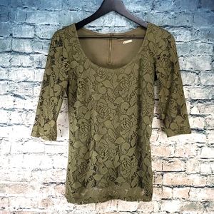 5/$30 🎀 Original Garments | Edgy Gypsy Boho Floral Lace Army Green Tee ShirtTop